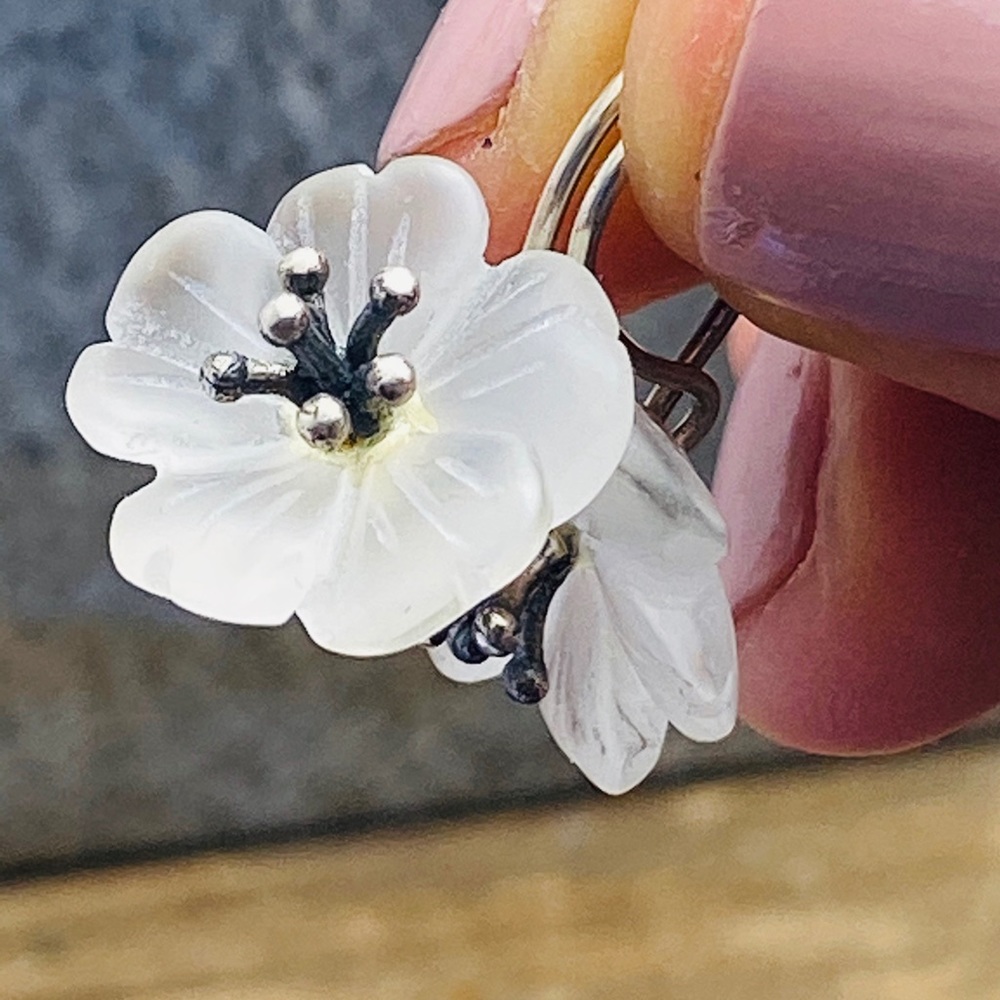 Flower earrings sterling silver &frosted crystal - Picture 4 of 8